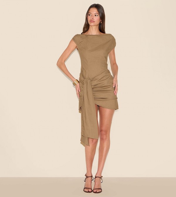 Wrap Detail Boatneck Bodycon Dress