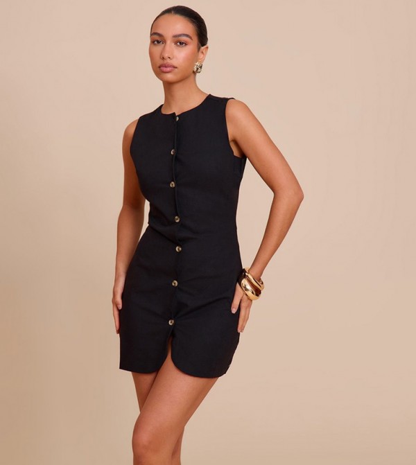 Button Down Sleeveless Bodycon Dress