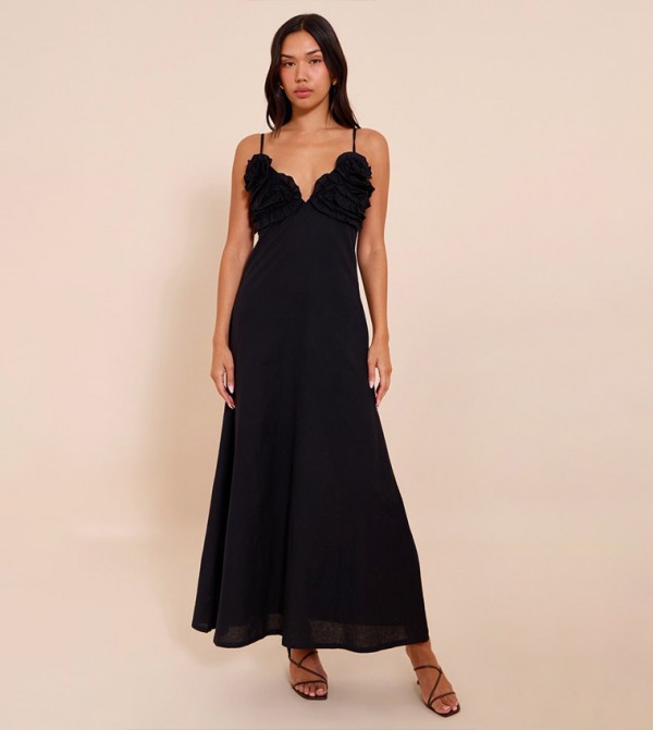 Floral Bust Detail Strappy Maxi Dress