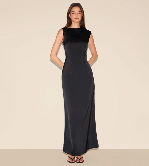 Satin Boat Neck Bridesmaid Maxi Dress