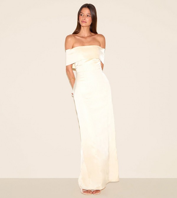 Bardot Fold Over Sleeveless Bridesmaid Maxi Dress