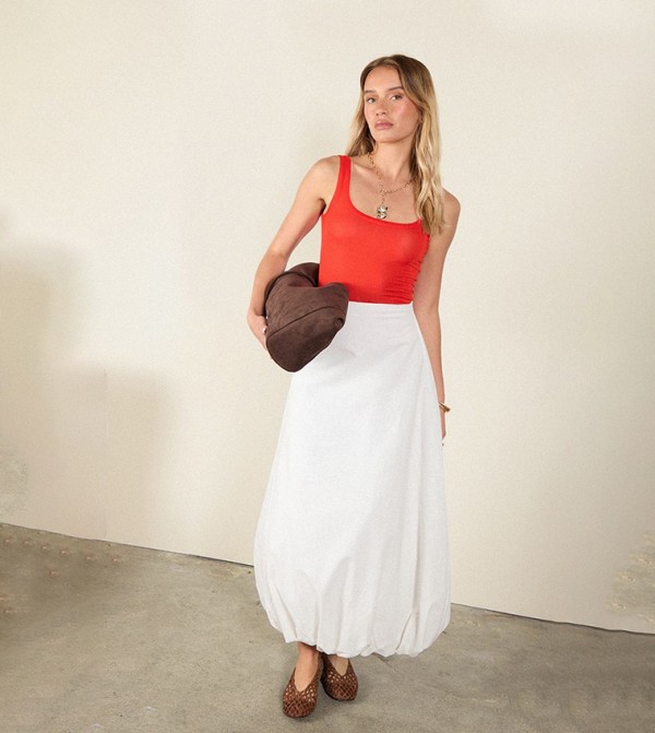Cotton Puffball Maxi Skirt