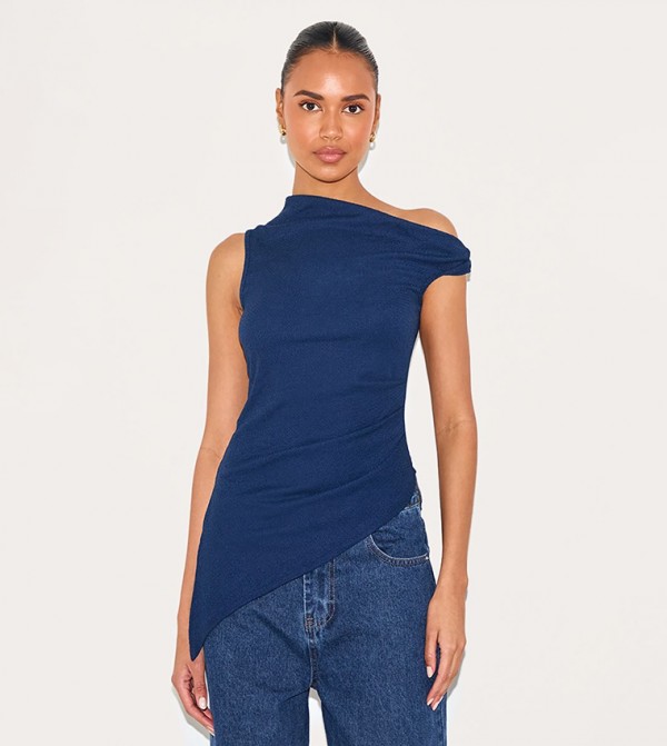Ribbed Twist Detail Asymmetric Top