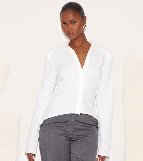 Linen Blend Shoulder Padded Fitted Shirt
