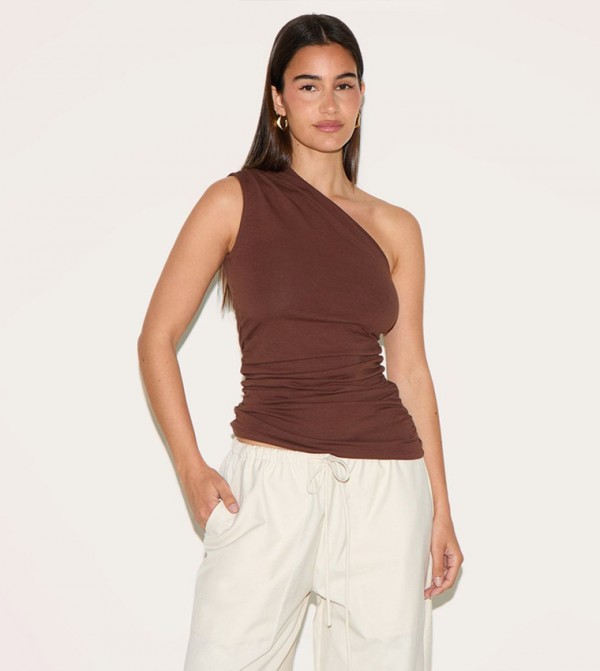 Asymmetric Ruched Sleeveless Top