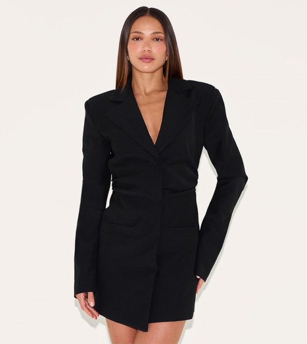 Tall Cinched Waist Detail Ruched Mini Blazer Dress