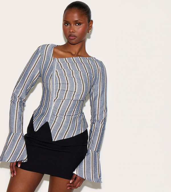 Striped Asymmetric Hem Top