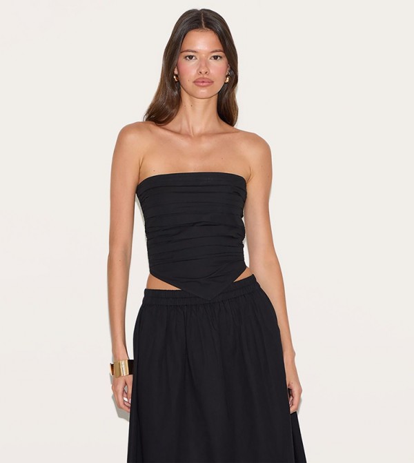 Poplin Ruched Front Strapless Crop Top
