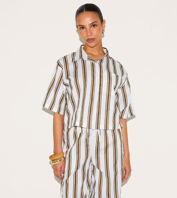 Petite Striped Linen Look Oversized Shirt