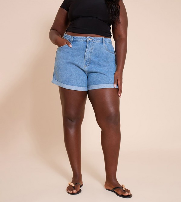 Curve Washed Turn Up Hem Mom Shorts