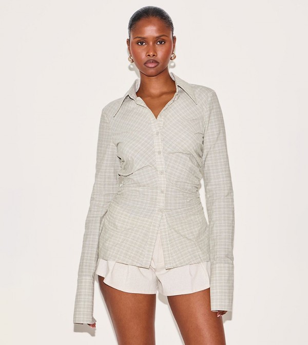 Checked Fitted Ruched Side Shirt