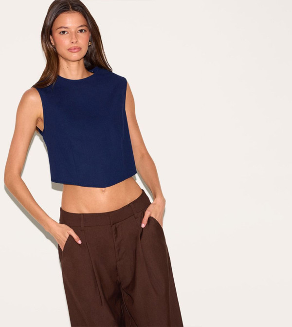Linen Look Boxy Pointed Hem Crop Top
