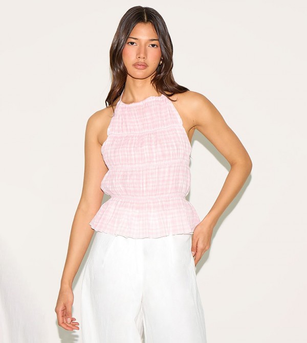 Check Tiered Halterneck Top