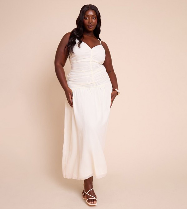 Curve Chiffon Ruched Dropped Waist Maxi Dress