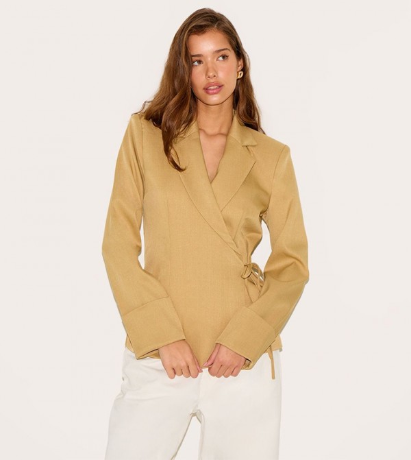 Solid Long Sleeves Tie Side Blazer