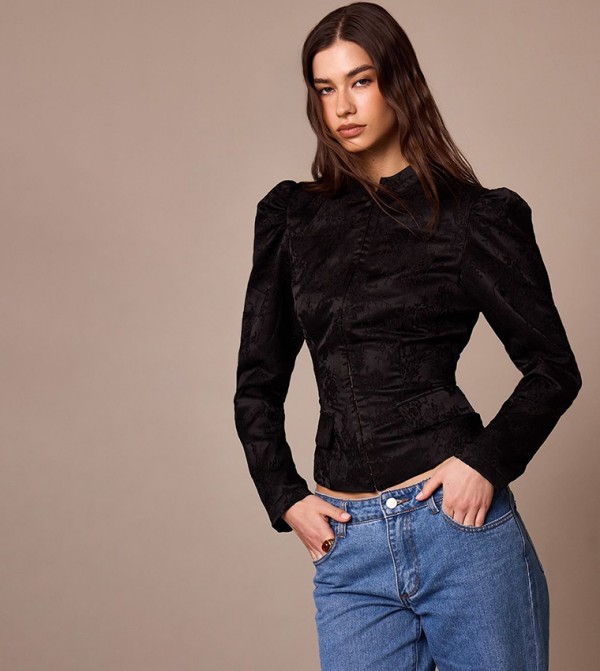 Lace High Neck Puff Sleeves Jacket