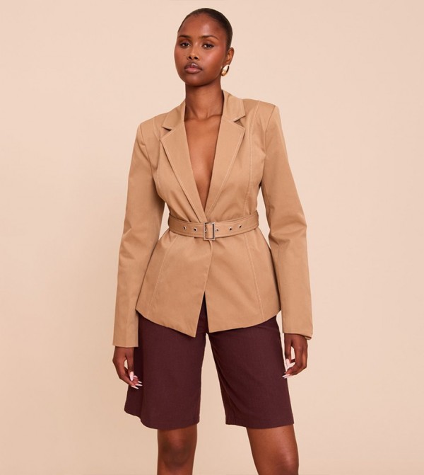 Tie Waist Contrast Stitch Blazer