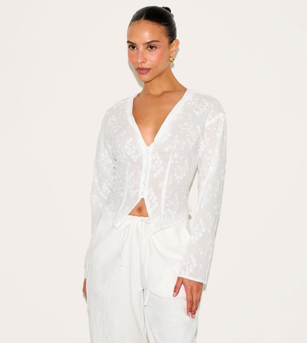 Petite Broderie Button Up Shirt