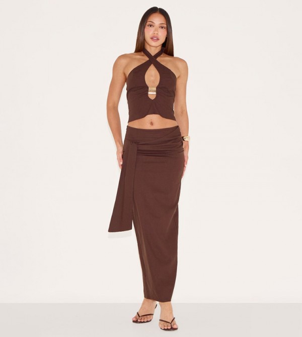 Tall Woven Drape Detail Midaxi Skirt