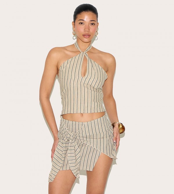 Striped Key Hole Crop Top