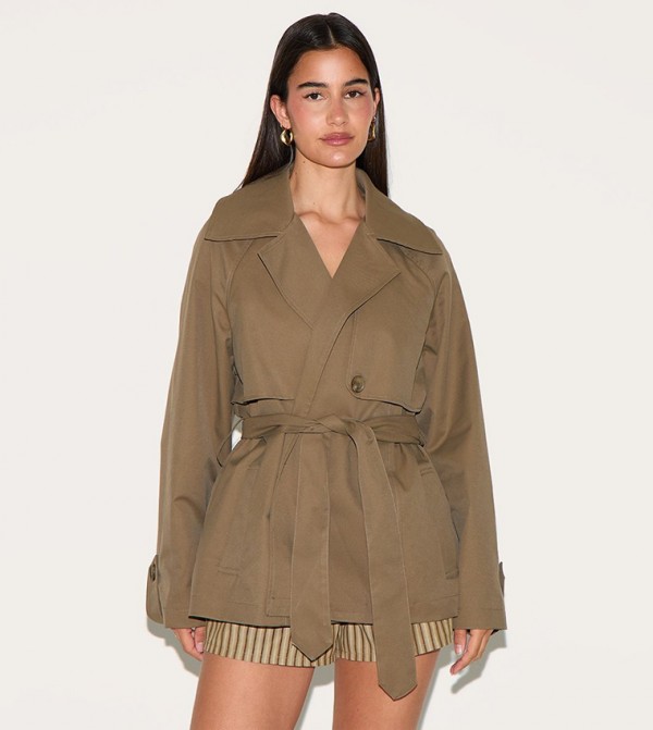Cropped Storm Flap Detail Trench Coat