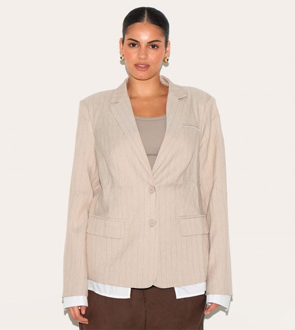 Curve Pinstriped Shirt Detail Blazer
