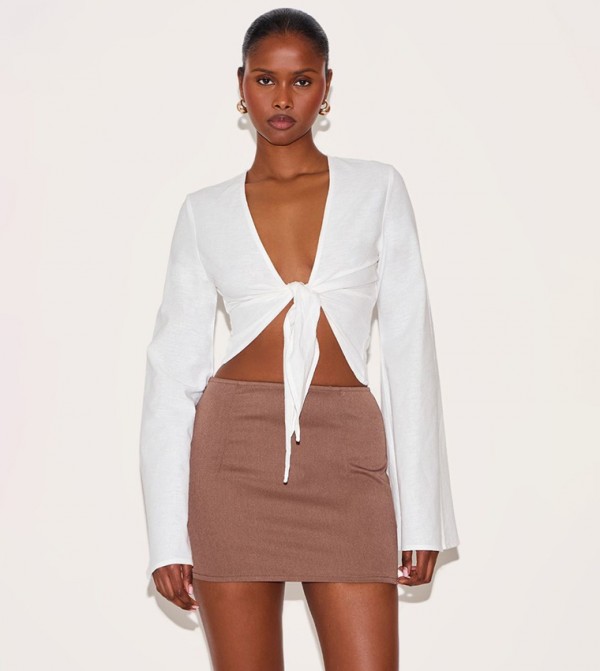 Lightweight Woven Knot Front Drape Detail Top