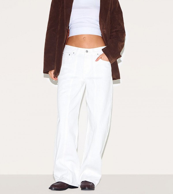 Low Rise Seam Detail Wide Leg Jeans