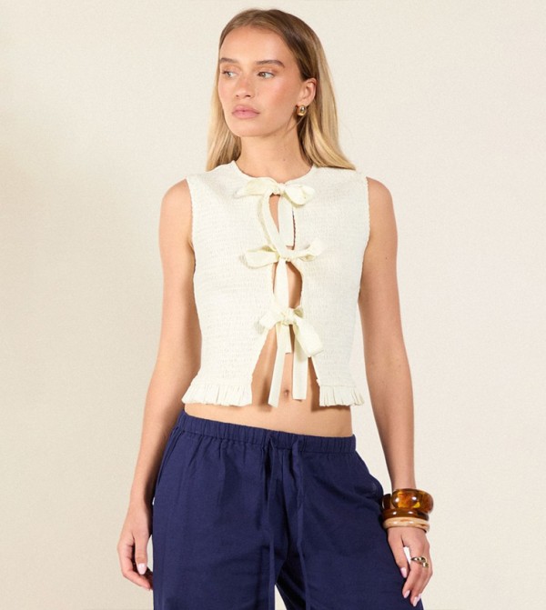 Tie Front Extreme Shirred Crop Top