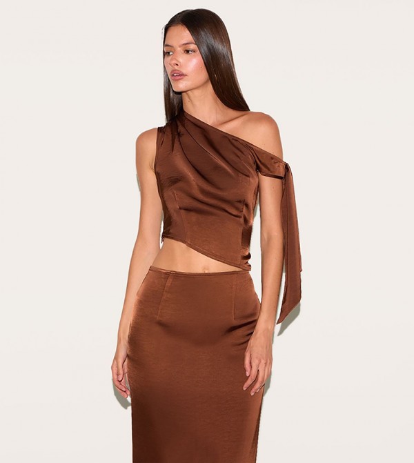 Solid Tie Shoulder Satin Crop Top