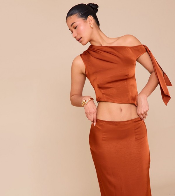 Solid Tie Shoulder Satin Crop Top