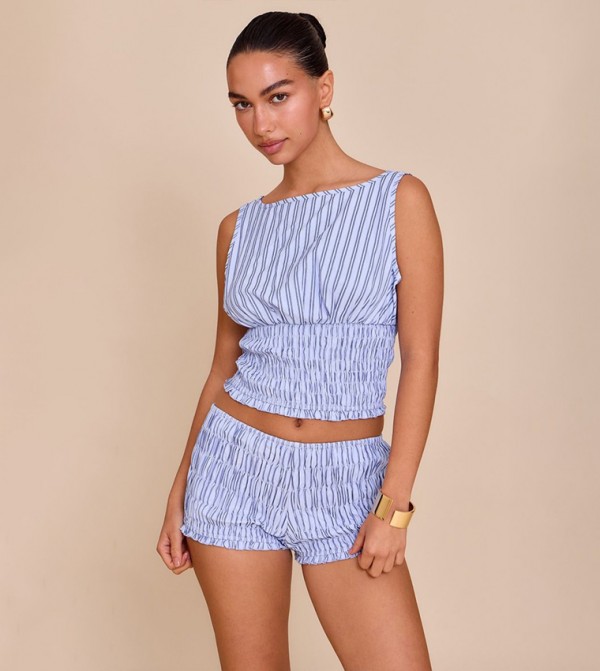 Striped Shirred Waist Crop Top