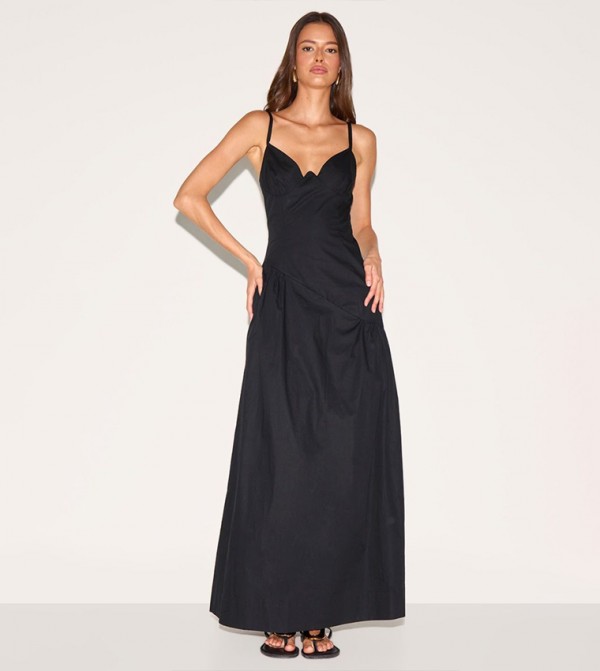 Plunge Asymmetric Detail Maxi Dress