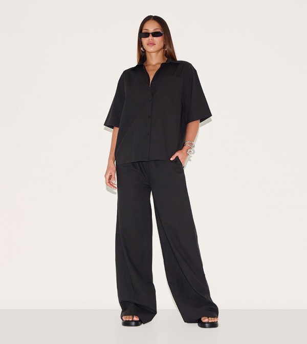 Tall Linen Look Wide Leg Trousers