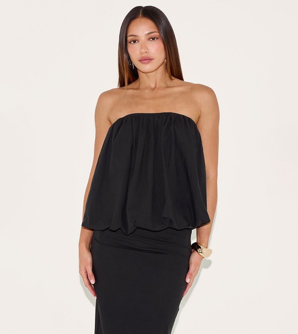 Tall Linen Look Ruched Strapless Top