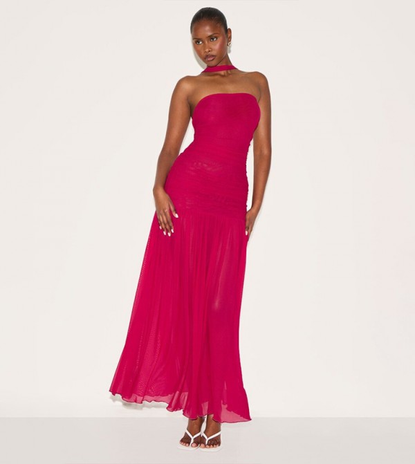 Ruched Scarf Dropped Waist Maxi Dress