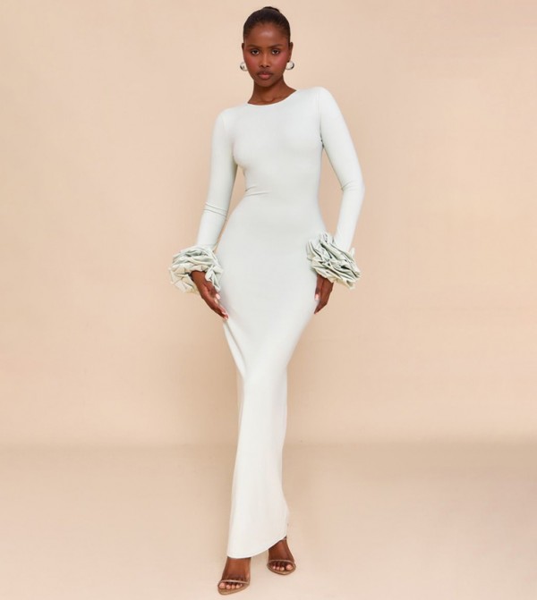 Solid Long Sleeves Maxi Dress