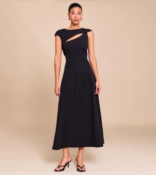 Asymmetric Cut-Out Detail Midaxi Dress
