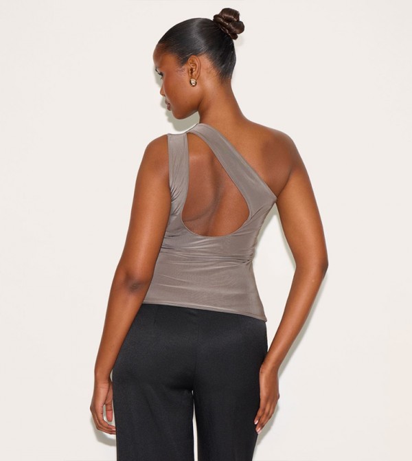 Double Layer Slinky Back Detail One Shoulder Top