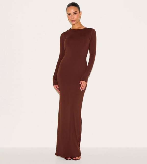 Petite Slinky Asymmetric Open Back Maxi Dress
