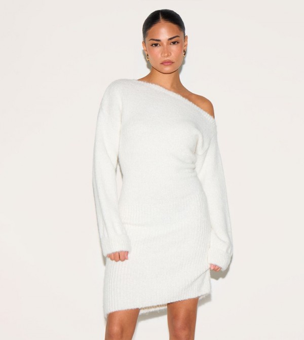 Petite Knit Asymmetric Mini Dress