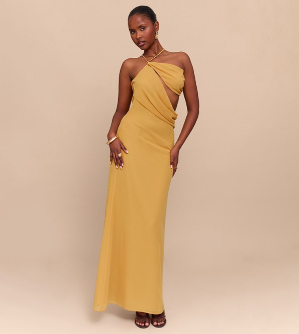 Chiffon Cut-Out Draped Maxi Dress