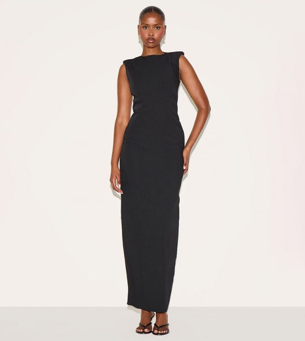 Woven Boat Neck Maxi Dress