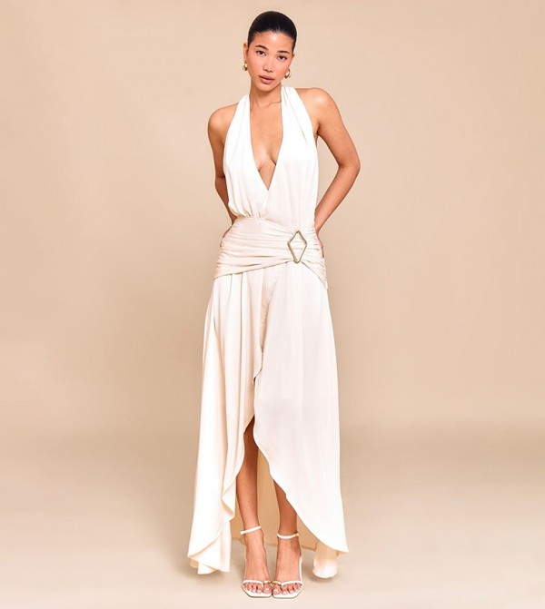 Chiffon Plunge Trim Detail Maxi Dress