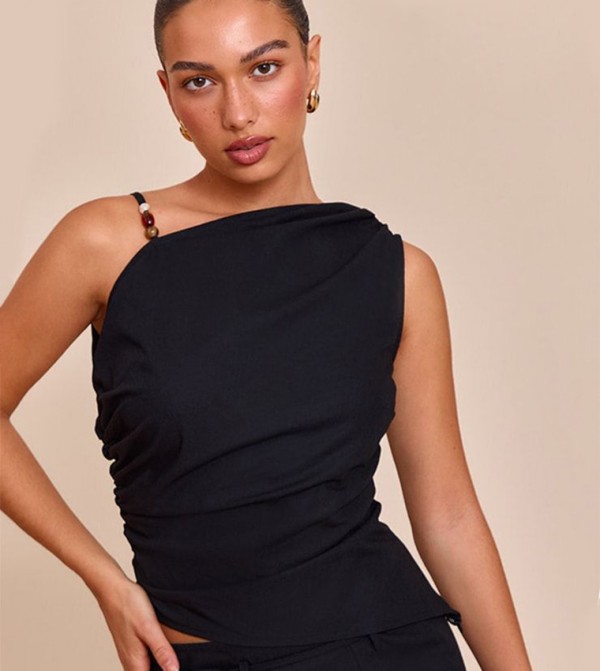 Trim Detail Asymmetric Crop Top