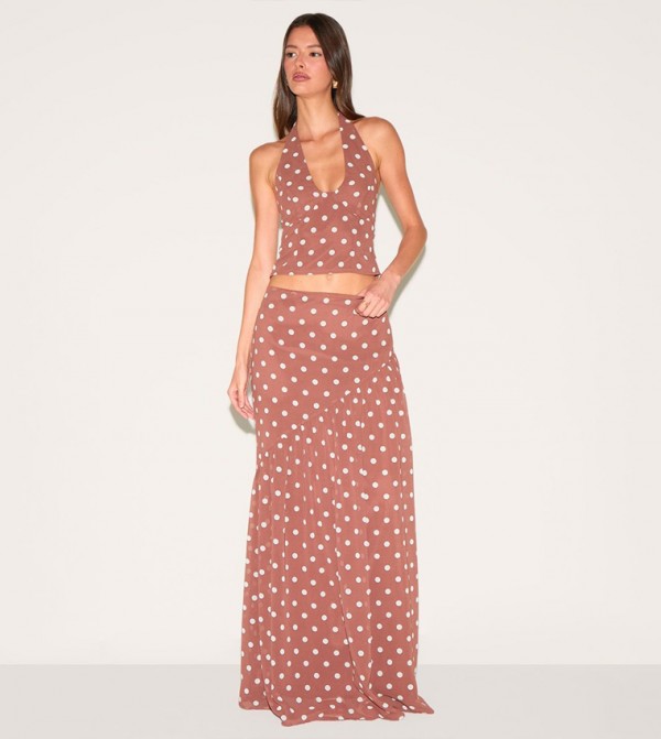 Polka Dots Asymmetric Maxi Skirt