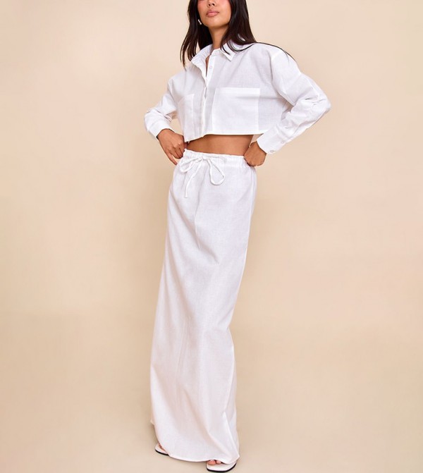 Solid Drawstring Waist Maxi Skirt