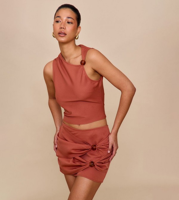 Bead Detail Asymmetric Crop Top