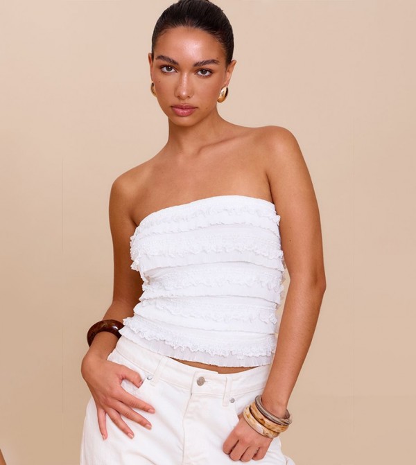 Frill Detail Strapless Crop Top