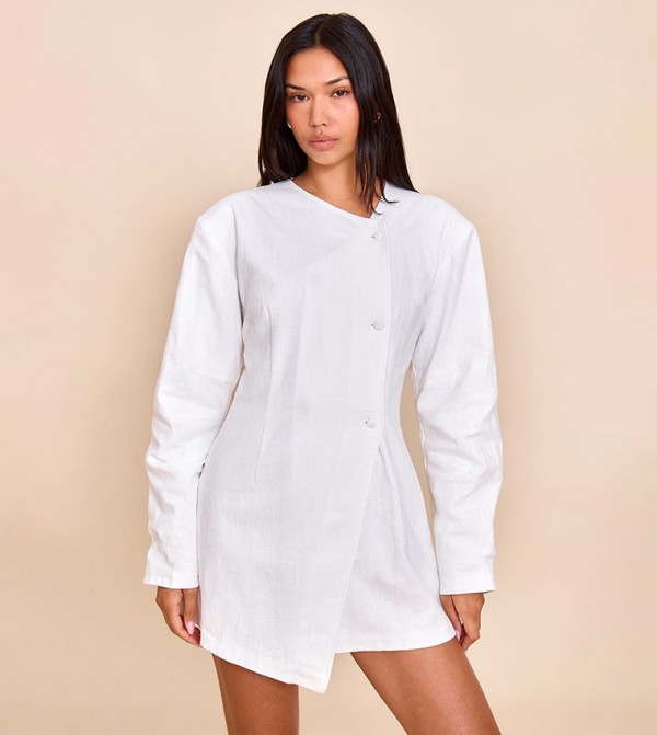 Premium Linen Cinched Waist Cocoon Sleeves Mini Dress
